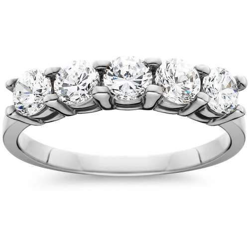 1ct Five Stone Genuine Round Diamond Wedding Anniversary Ring 14K White Gold black friday deal